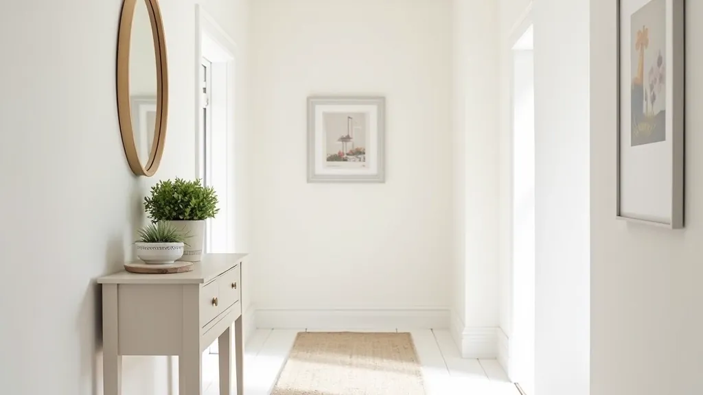 Small hallway transformed with paint, mirrors, and new soft furnishings