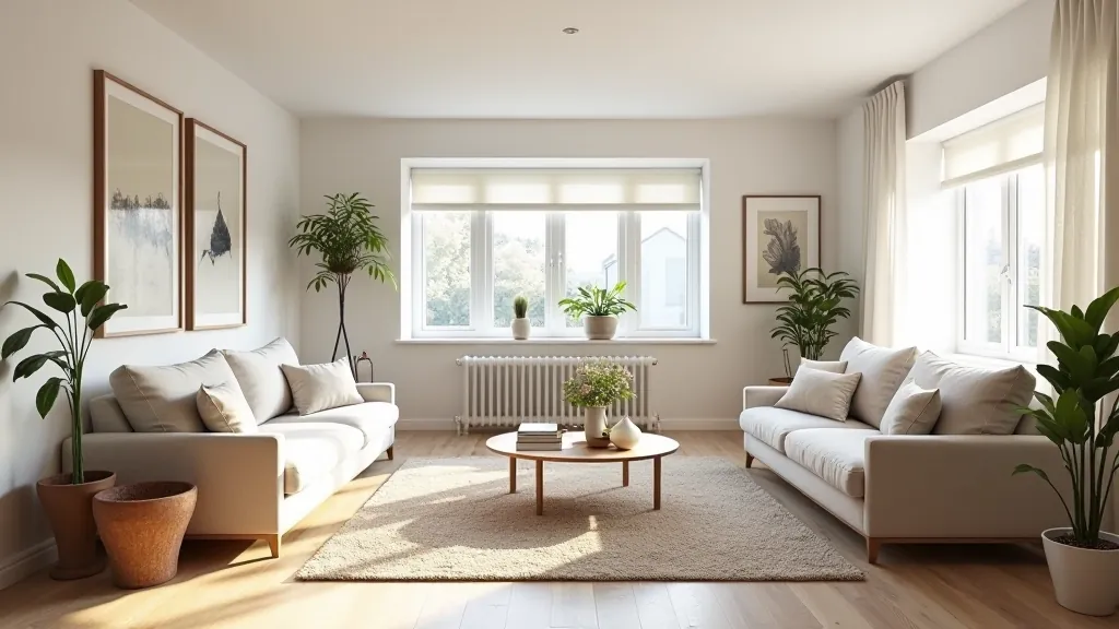 Modern living room with furniture arranged in an open layout facing a focal point, showing good traffic flow