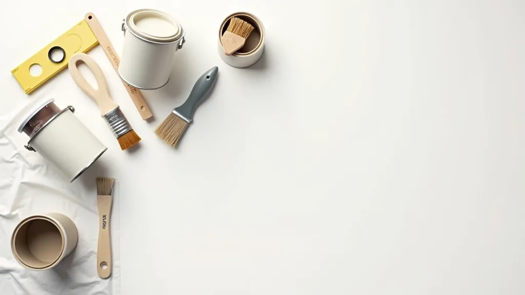 Paint cans, brushes, and preparation materials for DIY accent wall project