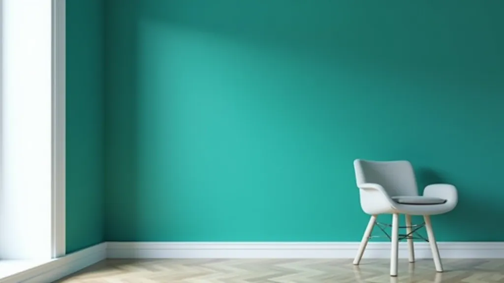 Close-up of freshly painted deep teal accent wall with perfect edges and professional finish, white trim visible, natural daylight