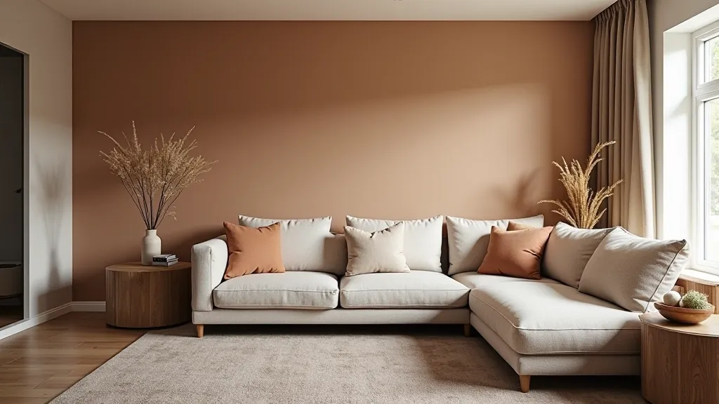 Cozy living room with accent wall as focal point, furniture arranged to face the feature, warm lighting creating visual interest