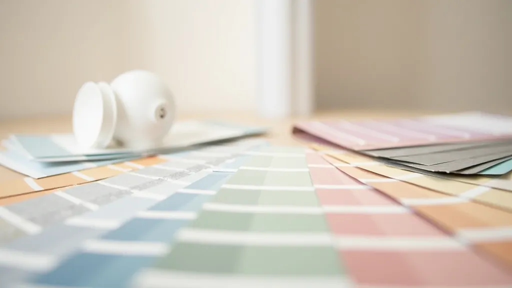 Colour swatches and fabric samples for soft furnishings planning