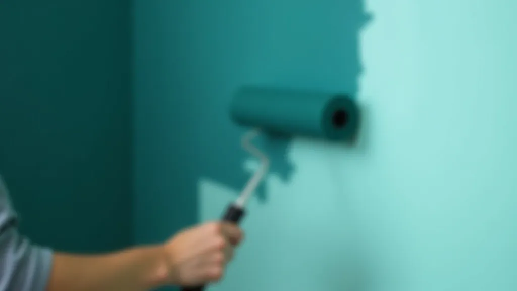 Close-up of professional painter applying accent wall paint with proper roller technique and smooth strokes